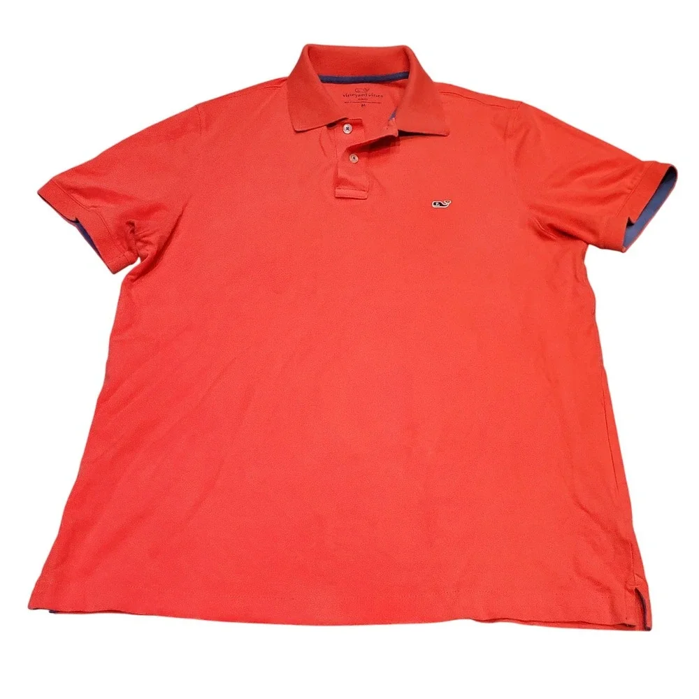 Vineyard Vines Mens Medium Slim Fit Polo Shirt Red Whale Logo SS Preppy Golf